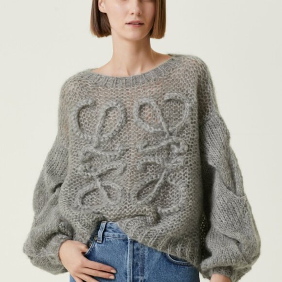 NWOT! Loewe Women's Gray Anagram Melange Mohair Sweater - Picture 2 of 14